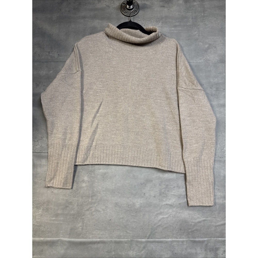 Rachel Zoe Cozy Brown Turtle Neck 100% Merino Wool Ribbed Cuffs & Hem Lg
